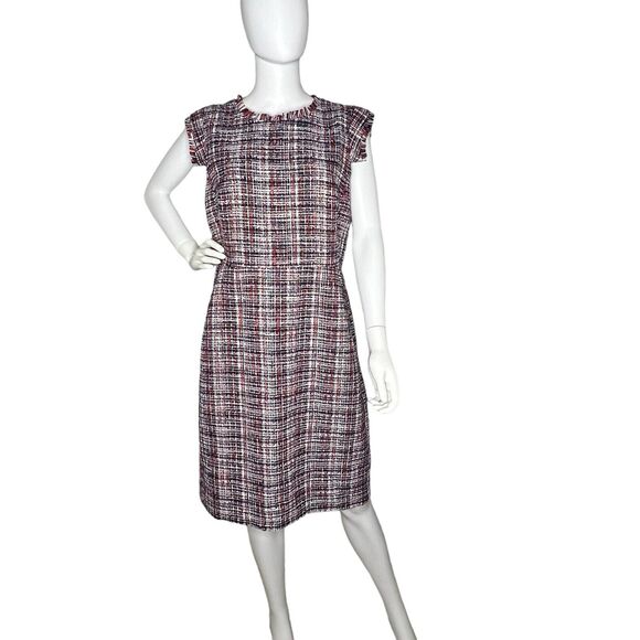NEW J.Crew Resume Sheath Dress Boucle Tweed Red White Blue Knee Length Size 12 - Picture 1 of 6